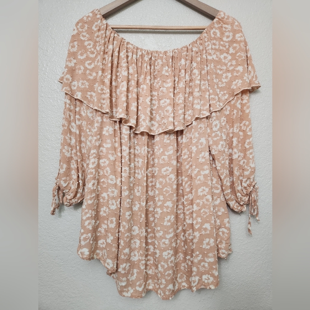 Floral Off-Shoulder Pink Women's Top 1/4 Sleeve